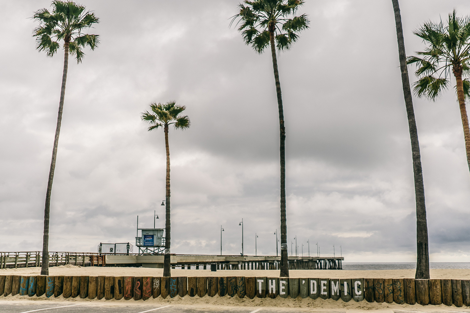 Empty beach at the Venice Pier in Venice Beach, California