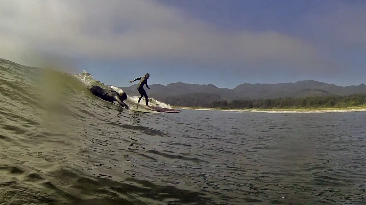 Rob getting dropped in on by Frenchie. You have to paddle faster Rob.